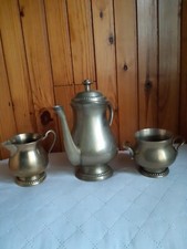 Set Tè Caffettiera Ottone Argento Antico Vtg Decorazione Vetrina Cucina
