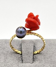 Anello Oro 14kt Corallo Rosso
