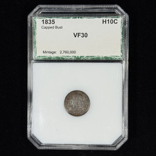 1835 H10C PCI grande data, grande busto con cappuccio tono 5C mezzo centesimo