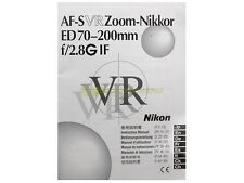 Manuale cartaceo originale x Nikon AF-S zoom Nikkor 70/200mm. f2,8 G IF VR.