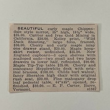 Specchio stile Chippendale acero riccio E P Carter Barre MA 1943 ritaglio SAI7-S81