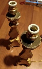 LAMPADA ANTICA DA TAVOLO IN LEGNO DORATO   CON  E14,FILO E INTERUTTORE PASSAFILO