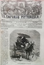 1866 COSTUMI NAPOLETANI Il corricolo Litografia Napoli Carrozza Veicolo Storia 