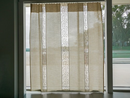 Tenda ricamata misto - tenda, lino