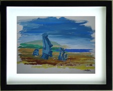 Disegno gouache moaï isola - gouache, di