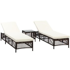 Outsunny Set 2 Lettini Prendisole con Cuscini e Tavolino in Rattan PE Marrone