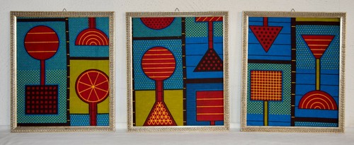 Trittico quadri wax africani - wax,