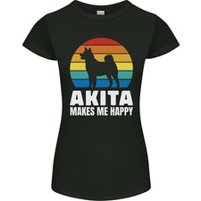 Akita Makes Me Happy Divertente Cane Inu Donna Minuta Taglio T-Shirt