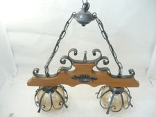 Lampadario lampada in ferro battuto LEGNO VETRO 2 luci