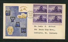 FDC Scott # 950 cachet non elencato VF copertina Utah 1947 100 anni centenario
