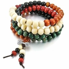 Bracciale Collana in Legno Donna Mala Tibetano Rosario Buddista Multicolore