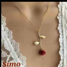 COLLANA DONNA ARGENTO LUNGA ORO PENDENTE ROSA SEXY "LA BELLA E LA BESTIA" SCONTI