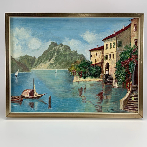 Dipinto olio gandria lago - dipinto, di