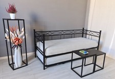 Divano letto in ferro battuto "Rosa Anna"nero opaco satinato con rete estraibile