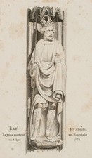 A. REINDEL (1784-1853), Carlo Magno, Fontana di Norimberga, acquaforte romantica