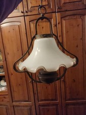 Coppia Lampadari Vintage  Da Taverna Antichi In Vetro E Acciaio