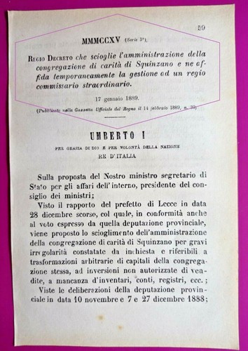Squinzano regio decreto - squinzano(le)-regio,