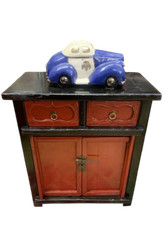 Antico mobile credenza Cina lacca rossa e nera due antine e due cassetti