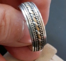 Anello Uomo Doppia Fede Argento 925 Motivo Elaborato Lavorazione Vintage 