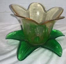 Vetreria Etrusca Italia ciotola tulipano vetro a strati foglie verdi vintage MCM