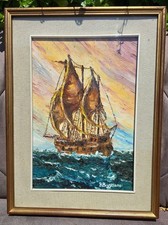 veliero al tramonto olio su