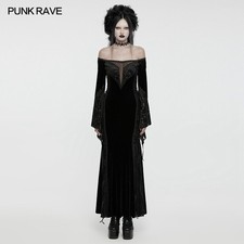 Punk Rave Black Gothic Punk Women Off-The-Shoulder Sexy Velvet Lace Long Dress