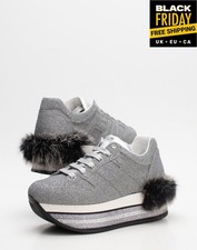 Sneakers Hogan riflettenti RRP €420 US6,5 UK3,5 EU36,5 bordo in pelliccia di coniglio glitter