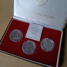 Monete Argento 999 Repubblica De C. 1984 Orig. Box Vintage NOS, 3pz x 5 pesos