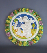 Altorilievo ceramica madonna e putti cornice con frutta arte sacra vintage