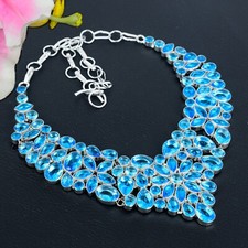 Blue Topaz Gemstone 925 Sterling Silver Jewelry Trends Necklace Set For Wedding