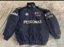 Giacca BMW Unisex per adulti, Imbottita in cotone ricamato, giacca corsa F1 Blu