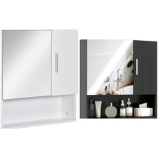 kleankin Mobile Bagno Armadietto Specchiera a 2 Ante e Ripiano Aperto