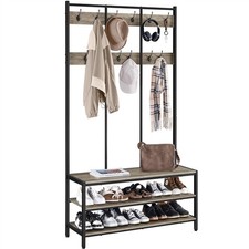Appendiabiti Ingresso Vintage con Panca 2 Ripiani e 24 Ganci in Legno e Metallo