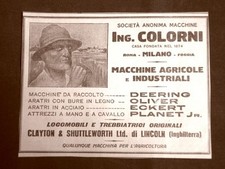 Pubblicità dei primi del 900 Macchine agricole e industriali Ing. Colorni Milano