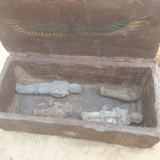 Rara antica scatola Ushabti in legno egizio egiziano 4 servitori Ushabtis Minions 2480 a.C.