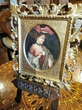 Quadro olio su rame epoca 800 cornice oro zecchino 