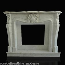 Camino Marmo Bianco Carrara Stile Luigi XV Classic Stone White Marble Fireplace