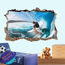 ADESIVO DA PARETE SURF SURFISTA OCEANO MARE ONDA POSTER ARTE 3D DECALCOMANIA DECORAZIONE CAMERA XH7