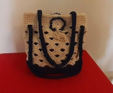 borsa donna artigianale, colori crema e blu, foderata, tracolla