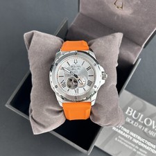 Orologio Uomo Automatico Bulova Marine Star Quadrante Argento-Cinturino Silicone Arancione 98A226