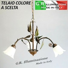 LAMPADARIO IN FERRO BATTUTO 3 LUCI RUGGINE o AVORIO LAMPADARIO CAMERA Lancia