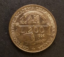 Moneta 200 Lire centenario Guardia di Finanza 1896 1996.Raro errore di conio.