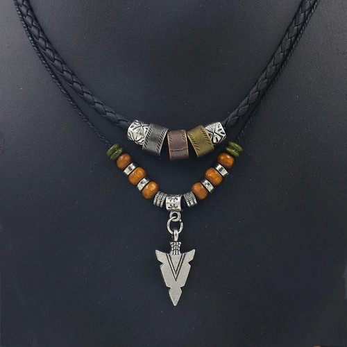 Collana strati pelle e - in,