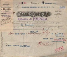 TORINO 1919 Fattura DONATO LEVI e FIGLI Deposito di Napoli