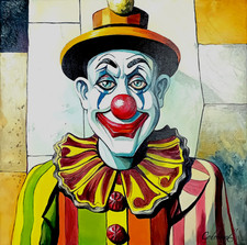 Dipinto olio - Clown astratto 50 x 50 cm moderno pezzo unico Ekaterina Gritchina OOAK