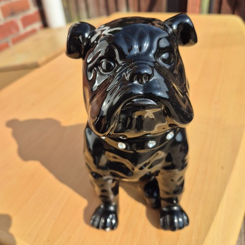 Black ceramic bulldog dog - black,