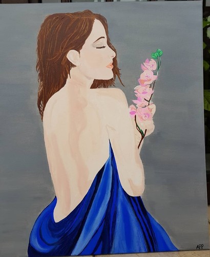 Dipinto mano donna fiori - dipinto, a