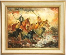 Dipinto olio tori - , cavalli