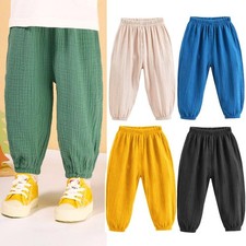 Pantaloni estivi Corea bambini casual ragazze ragazzi cotone lino tinta unita larghi ple
