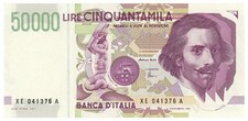 50000 LIRE GIAN LORENZO BERNINI II TIPO SERIE SOSTITUTIVA XE 25/07/2001 FDS